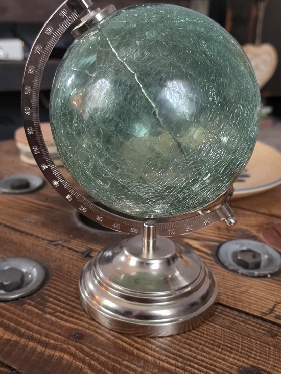 Other - Decorative Crackle Glass Globe on Silver Stand - Seafoam Green
